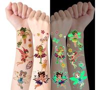Fées Fleurs Tatouage Enfant 10 Feuilles, Fées Fleurs Tatouage Fluorescent, Tatouages Temporaires Fée, Cadeaux Fête d'Anniversaire pour Garçons et Filles