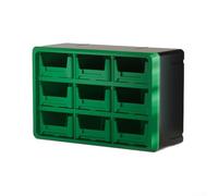 Feeshoppher Armoire de rangement en plastique avec 9 grilles en polypropylène, montage mural ou organiseur empilable pour composants matériels, outils et accessoires électroniques Da (vert)