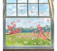 Feeshoppher Autocollants statiques réutilisables avec motif floral et papillon rose pour décoration d'intérieur, portes en verre de cuisine et vitrines de vitrine, 90 x 30 cm