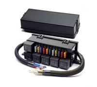 Feeshoppher Boîte à fusibles automobile 11 voies avec 6 relais pour protection de circuit, construction en plastique et métal ignifuge, noir, 18,7 x 6,9 x 8,2 cm