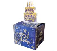 Feeshoppher Boîte surprise d'anniversaire avec carte d'anniversaire et 30 sacs en plastique, décoration de gâteau pour fête, idée cadeau pour vendredi (bleu doré)