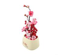 Feeshoppher Bonsaï artificiel avec fruit de la fortune, fausse fleur de prune réaliste en pot pour décoration de maison, bureau, arrangement floral en plastique sans entretien (taille B)