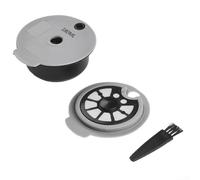 Feeshoppher Capsule de café réutilisable compatible avec pour machine à café Tassimo avec couvercle de 60 ml, couvercle de 180 ml, cuillère à mesurer et brosse de nettoyage