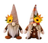 Feeshoppher Ensemble de décoration de nain de récolte d'automne 2 pièces en peluche sans visage avec motif tournesol et érable pour Thanksgiving, intérieur ou extérieur, table de cheminée ou jardin (1