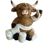 Feeshoppher Ensemble de décoration de salle de bain en forme de vache écossaise avec porte-papier toilette amusant et décoration de baignoire, figurine d'animal marron insolite pour la maison, le