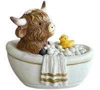 Feeshoppher Ensemble de décoration de salle de bain en forme de vache écossaise avec porte-papier toilette amusant et décoration de baignoire, figurine d'animal marron insolite pour la maison, le