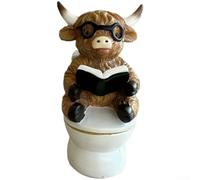 Feeshoppher Ensemble de décoration de salle de bain en forme de vache écossaise avec porte-papier toilette amusant et décoration de baignoire, figurine d'animal marron insolite pour la maison, le