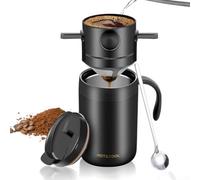 Feeshoppher Ensemble de tasses à café manuelles en acier inoxydable avec double paroi isolée et infuseur à main pour extérieur, voyage, camping, bureau, kit de fabrication de café portable avec filtre