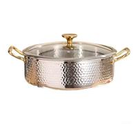 Feeshoppher Faitout martelé en acier inoxydable 316L avec couvercle en verre double saveur avec cloison pour cuire deux types de bouillon en même temps Convient pour les gaz à induction et