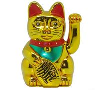 Feeshoppher Figurine de chat porte-bonheur électrique de 20,3 cm avec pépite dorée, figurine de chat qui fait signe qui fait signe pour ouvrir un nouveau magasin, bureau ou décoration de magasin en or