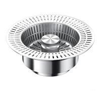 Feeshoppher Filtre d'évier de cuisine 3 en 1 en acier inoxydable avec joint de type presse, panier amovible, piège à cheveux et déchets alimentaires, anneau de verrouillage de l'eau, texture lisse