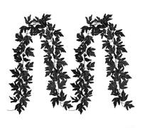 Feeshoppher Guirlande de laurier artificiel faite à la main avec feuilles amovibles pour automne, Halloween, intérieur, extérieur, balcon, jardin, table, escalier, salle à manger, bureau - Noir - 200