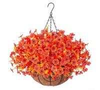 Feeshoppher Jardinières suspendues de 25,4 cm avec fleurs artificielles en soie violette et palmier de noix de coco et chaîne décor floral réaliste pour maison, jardin, balcon, arrangements de mariage