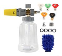 Feeshoppher Kit de lance à mousse pour nettoyeur haute pression avec buse réglable, 5 embouts de 6,35 mm, connexion rapide, pistolet à mousse en plastique PE et alliage d'aluminium pour nettoyage de