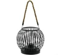 Feeshoppher Lanterne solaire en fer avec design minimaliste à rayures creuses, lampe suspendue en métal résistant aux intempéries pour décoration de jardin, terrasse, cour, finition bleue noire, 30 x