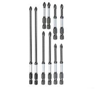 Feeshoppher Lot de 10 embouts de tournevis D2 en alliage d'acier antidérapant avec tête cruciforme et hexagonale en forme d'étoile 50 mm, 65 mm, 75 mm, 100 mm, 150 mm de longueur, usiné avec précision