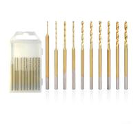 Feeshoppher Lot de 10 mini forets en acier rapide HSS haute vitesse de 0,6 mm à 2,2 mm avec tige de 2,35 mm pour bricolage, bijoux en résine, perles d'ambre, cire d'abeille, circuit, cuir, bois, olive