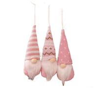 Feeshoppher Lot de 3 nains de Noël à suspendre faits à la main avec corps en feutre doux, nez en peluche et chapeaux tricotés Motif tomte scandinave Env. 17 x 6 cm Rose Vert Blanc Gris (Pink Suit Dude