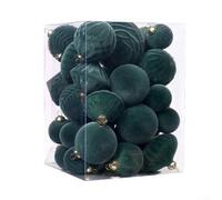 Feeshoppher Lot de 35 boules de Noël floquées en PET avec anneaux en métal pour intérieur et extérieur, vacances, anniversaire de mariage, couronne (E)