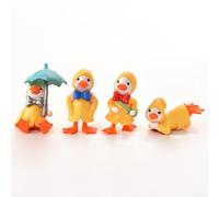 Feeshoppher Lot de 4 figurines miniatures en résine de canard de dessin animé avec parapluie imperméable pour cour, pelouse, porche ou décoration extérieure Couleurs vives Design détaillé Compact Si