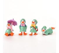 Feeshoppher Lot de 4 figurines miniatures en résine de canard de dessin animé avec parapluie imperméable pour cour, pelouse, porche ou décoration extérieure Couleurs vives Design détaillé Compact Si