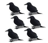 Feeshoppher Lot de 6 corbeaux artificiels réalistes pour Halloween avec plumes brillantes et yeux réalistes pour maison hantée, fête sur le thème de l'horreur, extérieur, jardin, yar