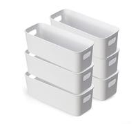 Feeshoppher Lot de 6 ou 12 boîtes de rangement empilables en plastique blanc avec poignées pour cuisine, salle de bain, bureau et placard, dimensions 23 x 10 x 9,5 cm, bords lisses et large op(6)