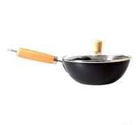 Feeshoppher Petit wok en fer forgé de style japonais de 20 cm sans revêtement pour une personne sur les cuisinières à induction à gaz et électriques à l'intérieur, développe naturellement la patine
