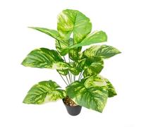 Feeshoppher Plante taro verte artificielle à 12 feuilles de radis vert tacheté, décoration réaliste en plastique pour intérieur ou extérieur