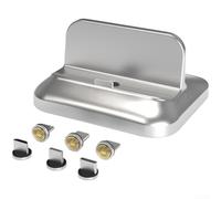 Feeshoppher Station de charge magnétique sans fil 3 en 1 0 avec sortie de 15 W, absorption magnétique, triple appareil support pour iPhone Mini USB et téléphones USB C, tapis ABS (argent)