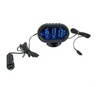 Feeshoppher Thermomètre de voiture Voltmètre avec capteur et alimentation, support ABS noir pour tableau de bord, affichage de la température et de la tension avec alarme de surtension ou de