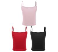 FEESHOW 3Pcs/Set Maillot de Corps Enfant Fille Coton Débardeur de Sport Fitness Tank Top Coton Bretelles Gilet Sport Latine Jazz Survêtement Sportwear Noir et Rouge et Rose 8-10 Ans