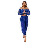 FEESHOW Adulte Femme Costume de Danse du Ventre Orientale Ensemble Danse Latin Samba Salsa Top Paillette Costume Carnaval Fete Dancewear Bleu Royal A Taille Unique