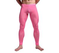 FEESHOW Collant Homme Pantalon de Compression Legging Sport Fitness Maille Transparent Sexy Legging sous-vêtement Thermique Plaisir Lingerie de Nuit Rose B L