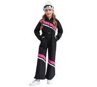 FEESHOW Combinaison De Ski Capuche Pour Enfants Et Filles Jumpsuit Manches Longues Avec Fermeture éclair Ceinture Vêtements D'extérieur Coupe-vent Alpinisme Rose vif et Noir 5-6 ans