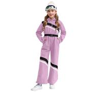 FEESHOW Combinaison De Ski Capuche Pour Enfants Et Filles Jumpsuit Manches Longues Avec Fermeture éclair Ceinture Vêtements D'extérieur Coupe-vent Alpinisme Rose 11-12 ans