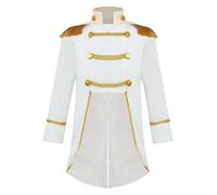 FEESHOW Costume De Prince Pour Bébé Garçon Manches Longues Avec Franges Dorées Et Velours Tressé Queue-de-pie Blazer Manteau Costume De Style Cour Royale Blanc 3-4 ans