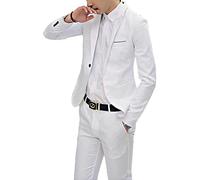 FEESHOW Costume Homme Mariage 2 Pièces Slim Fit Smoking Costume de Soirée Cérémonie Ensemble Formel Blazer Veste et Pantalon Affaire Taille Grande S-3XL Blanc L