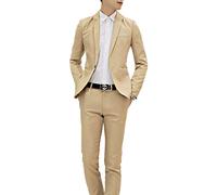 FEESHOW Costume Homme Mariage 2 Pièces Slim Fit Smoking Costume de Soirée Cérémonie Ensemble Formel Blazer Veste et Pantalon Affaire Taille Grande S-3XL Khaki L