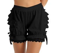 FEESHOW Culotte Bloomer Femme Sexy Dentelle Pantalon Court Short Sport Danse Mini Pantalon Pants Bermuda Caleçon Bloomer Vintage Gothique Bas de Pyjama Natation Noir XL