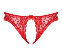 FEESHOW Culotte Sexy Femme Dentelle N?UD String Transparent Erotique Lingerie de Nuit Shorties Bas de Bikini Ouverte Thong Tanga Fesse Nu Tentation sous Vêtement Underwear Rouge OneSize