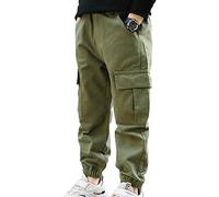 FEESHOW Enfant Fille Pantalon Cargo Jogging Hip Hop Pantalon de Sport Yoga Fitness Multi Poche Taille Elastique Pantalon Jogging Printemps Casual Workout Pants Décontracté Vert B 13-14 Ans