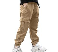 FEESHOW Enfant Fille Pantalon Cargo Jogging Hip Hop Pantalon de Sport Yoga Fitness Multi Poche Taille Elastique Pantalon Jogging Printemps Casual Workout Pants Décontracté Khaki B 9-10 Ans