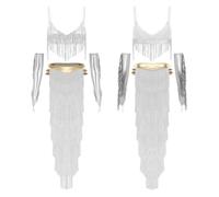 FEESHOW Femme Belly Danse Costume Ensemble De Indien Du Ventre Arabe Dance Argent 3XL