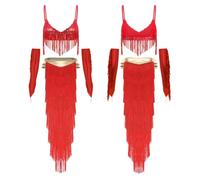 FEESHOW Femme Belly Danse Costume Ensemble De Indien Du Ventre Arabe Dance Rouge 3XL