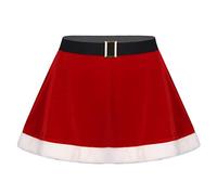FEESHOW Femme Velours Tutu Jupe Noël Rouge Princesse Déguisement Costume Mère Noël Cosplay Jupe Basique de Soirée Cérémonie Casual Courte XL