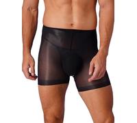 FEESHOW Homme Boxer Slip Ouvert Short Transparent Lingerie De Nuit Boxer Jockstrap Short De Pyjama Nuit Moulant sous-vêtement De Nuit Noir Taille Unique
