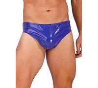 FEESHOW Homme Sexy Mini String en Cuir Brillant Métallique Taille Basse Sissy Culotte Caleçon Chaud Short Slim Fit Thong Tanga Briefs Underwear Bleu XXL