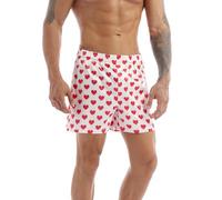 FEESHOW Hommes Short de Pyjama Boxer Soie Short avec Motif Lèvres/Amour Coeur sous-vêtements de Nuit Homme Lingerie de Nuit Pantalon Court Taille Élastique Blanc M