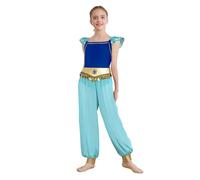 FEESHOW Jumpsuit De Princesse Arabe Pour Enfant Fille Costume De Danse Orientales Déguisement Indien Cosplay Halloween Carnaval Bleu 5-6 ans